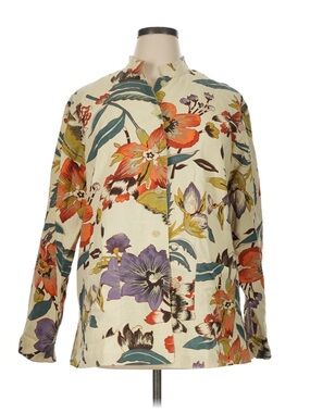 Coldwater Creek Floral Silk Linen Mandarin Collar Floral Jacket 1X Boho Chic